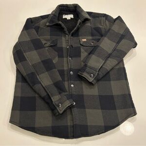 MATIX Olive Green and Black Faux Shearling Lined Plaid Flannel Shirt Jacket